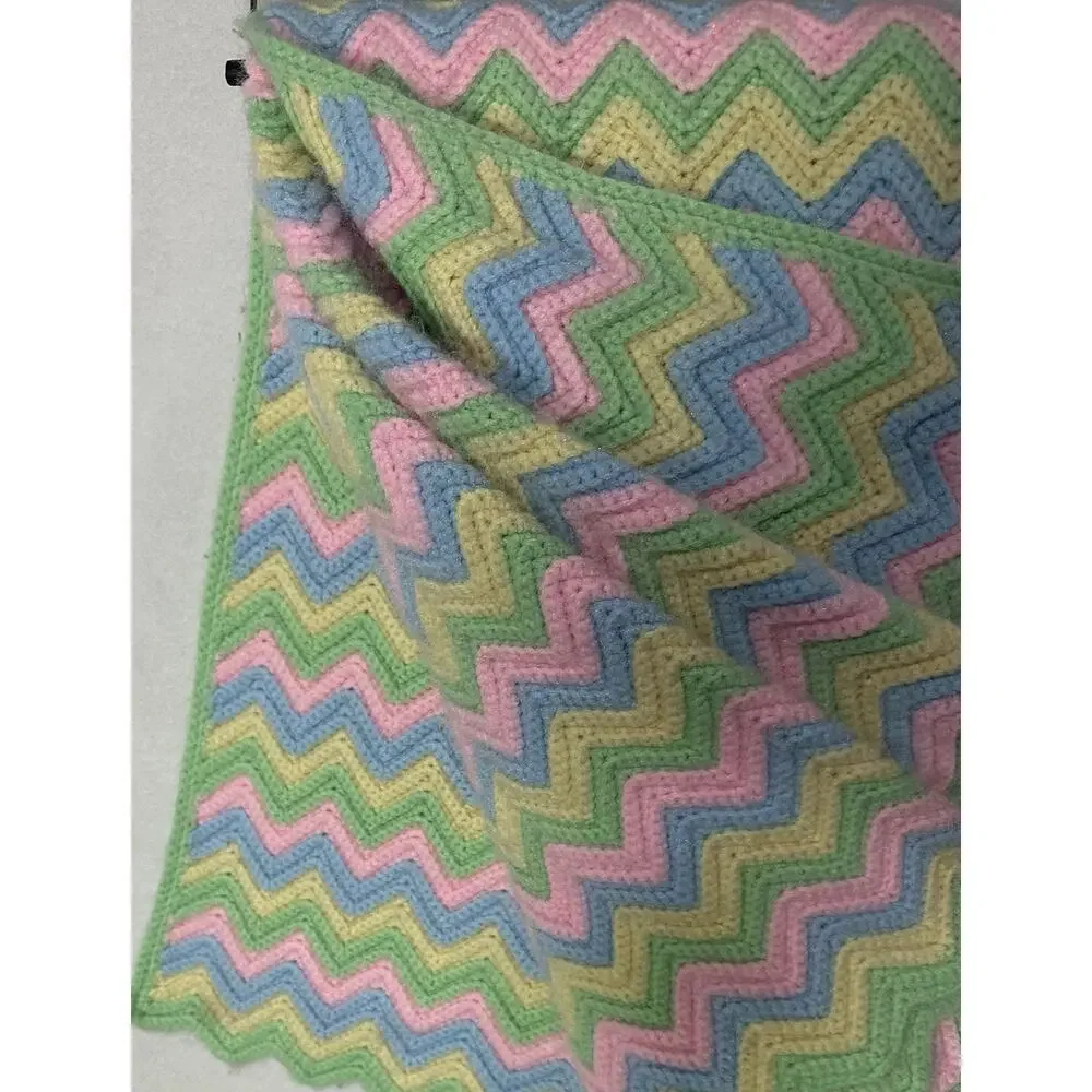 Afghan Chevron Handmade Throw Blanket Crochet Knit Lap Baby 40x40 Boho Cottage